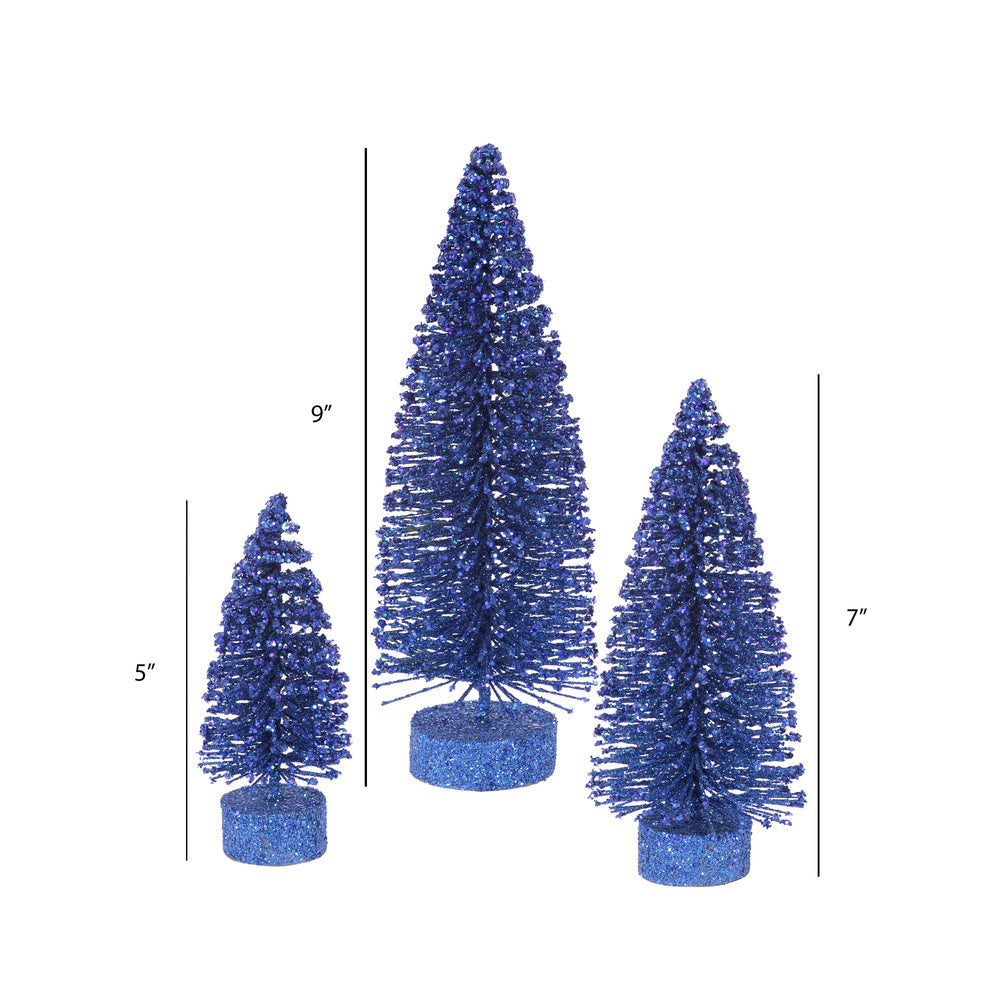 Blue Glitter Oval Bottle Brush Tree Set