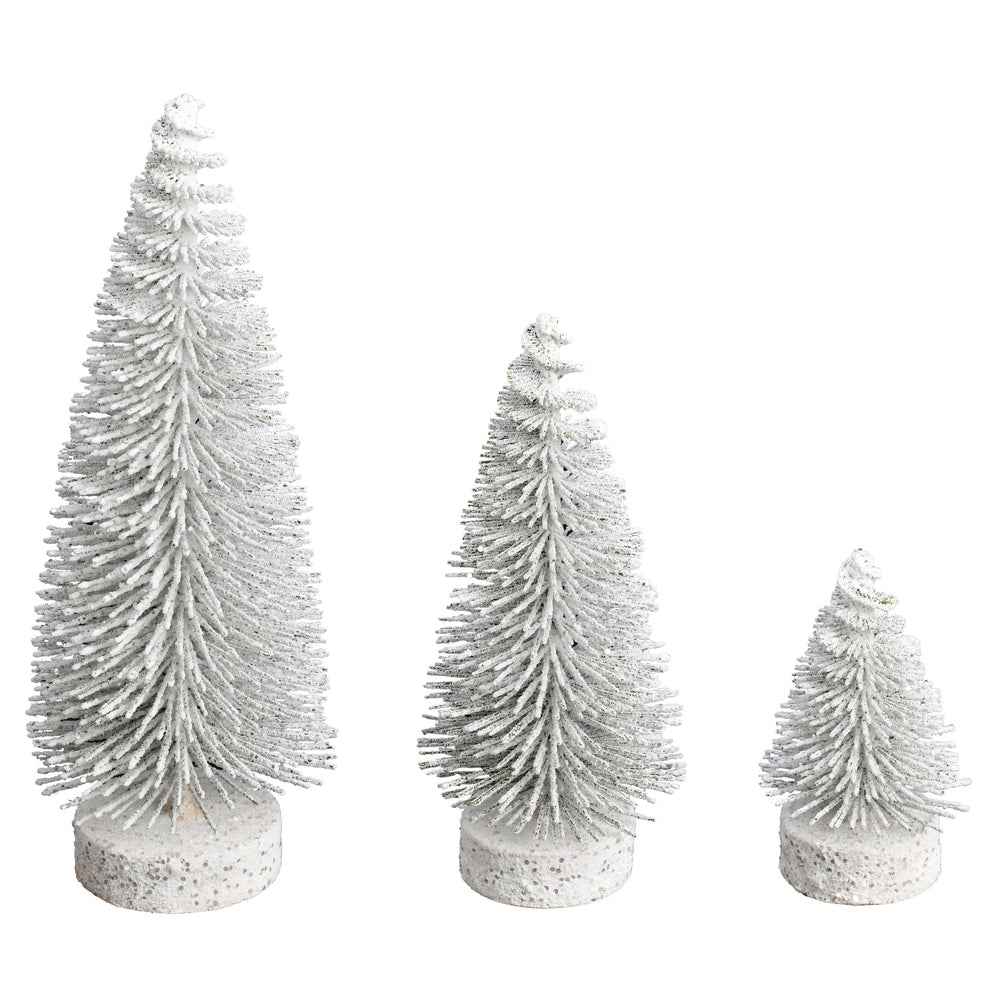 White Oval Pine Bottle Brush Tree Set