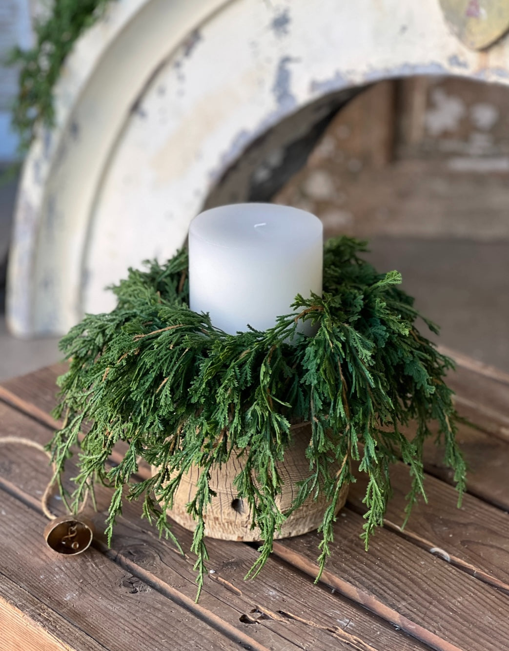 Emerald Falls Candle Ring – Set of 2 Faux Cedar Greenery Rings