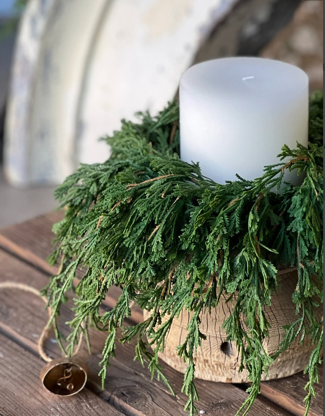 Emerald Falls Candle Ring – Set of 2 Faux Cedar Greenery Rings