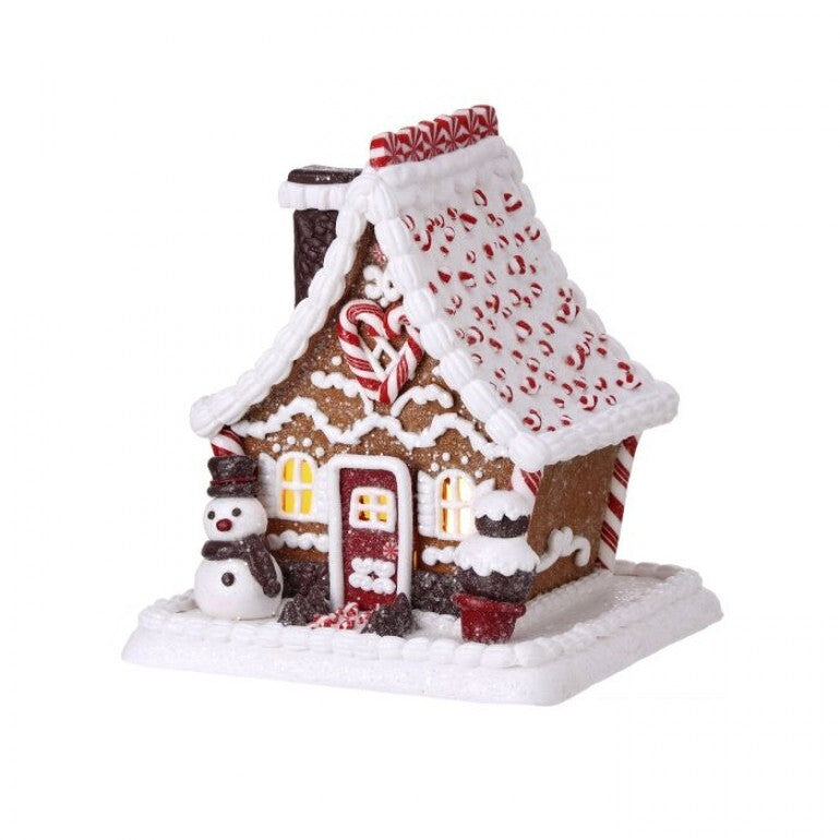Peppermint Dreams Candy Lodge Gingerbread House – 7″ LED Claydough Holiday Accent