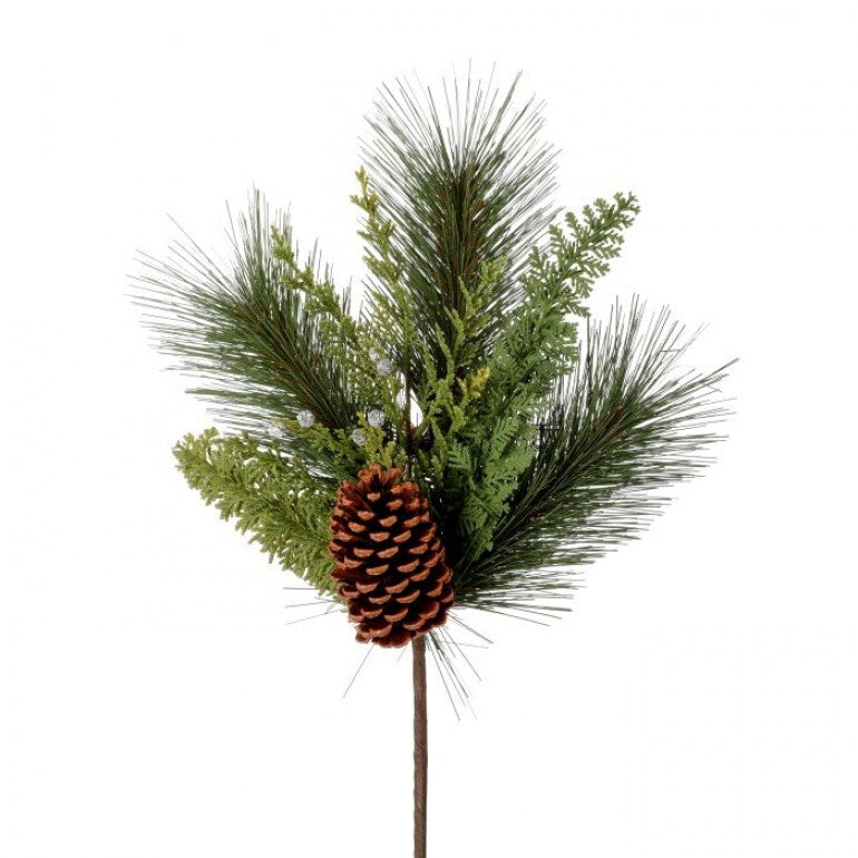 UV-Treated Juniper & Pine Greenery Pick with Natural Berries – 14″ Evergreen Stem