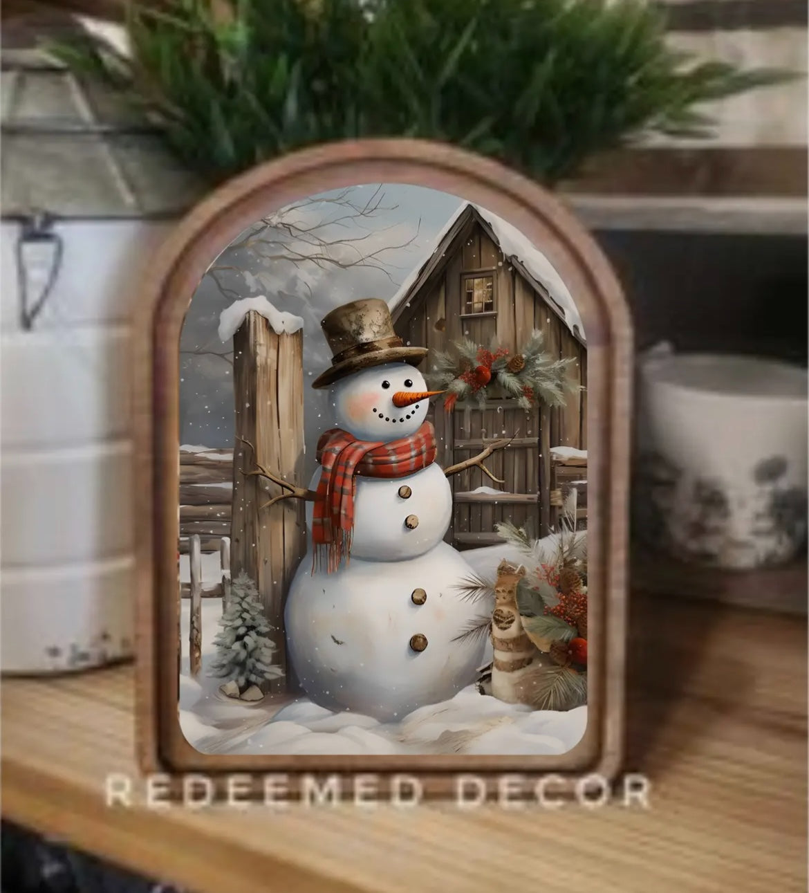 Arched Top Rustic Snowman