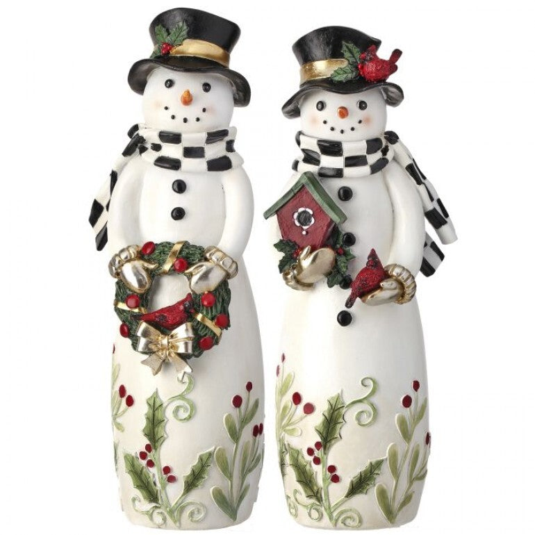 Snowman with Checked Scarf – 12″ Resin Holiday Figurine
