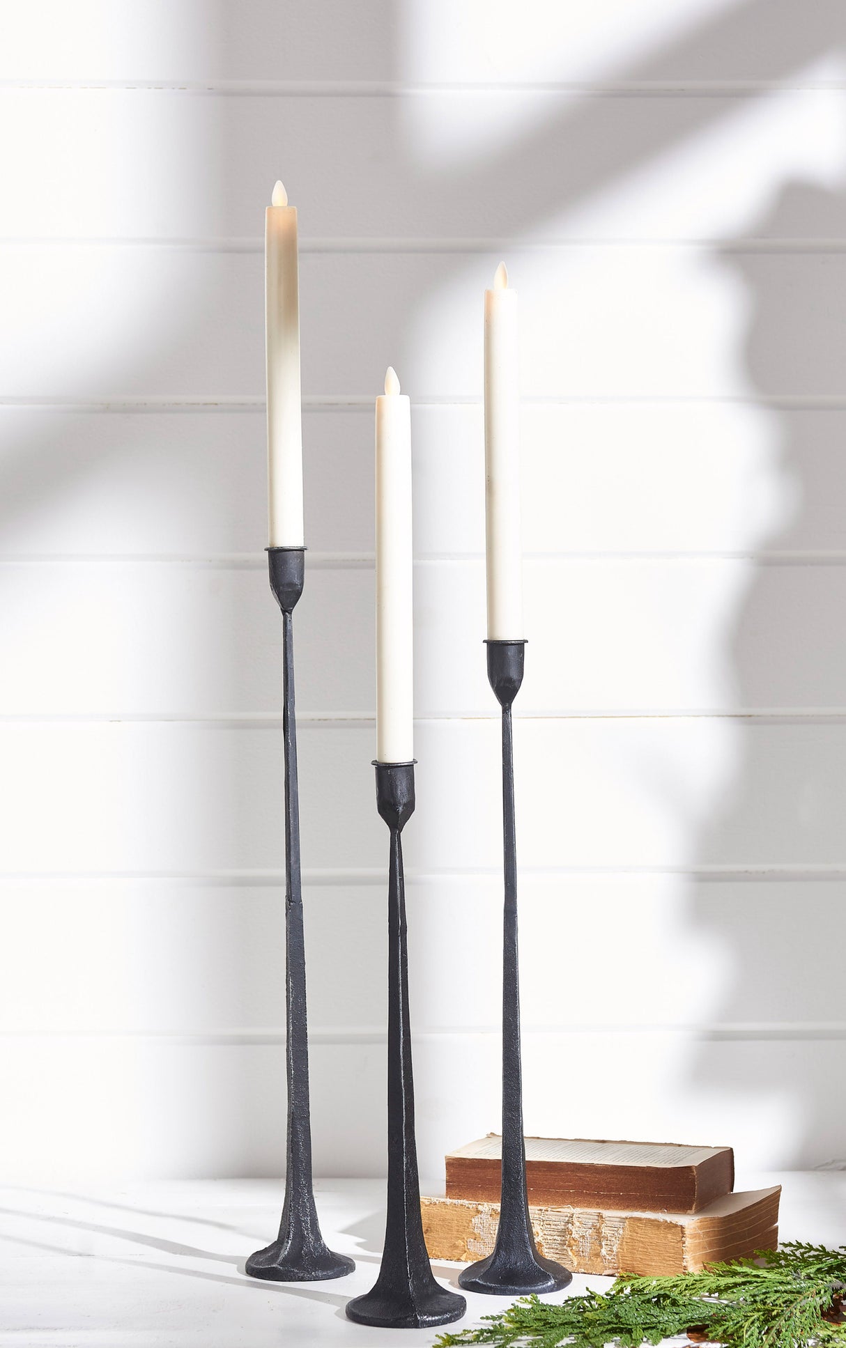 Cast Iron Taper Candle Holder Trio – Elegant Mantle & Tablescape Accent