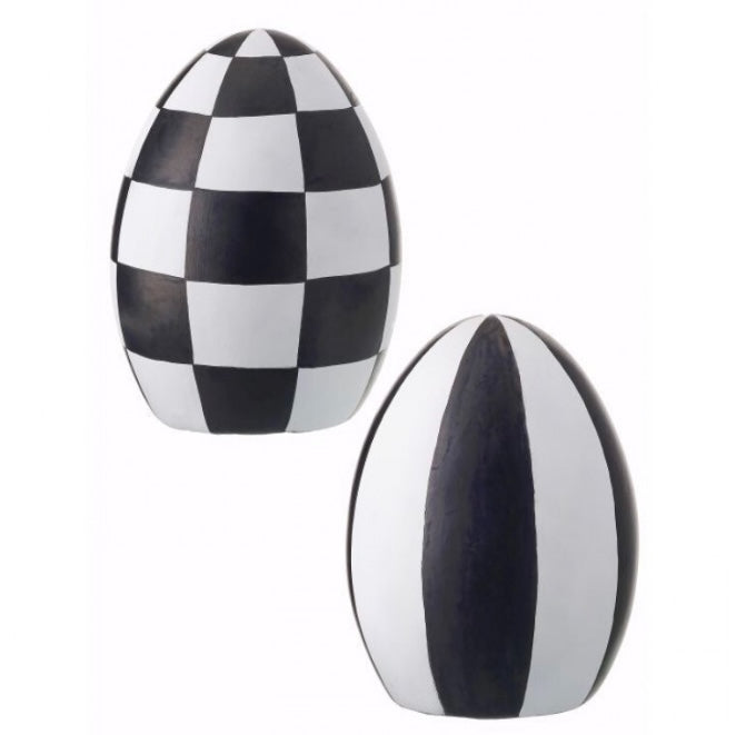 Terracotta Harlequin Easter Egg – Black & White 5.5″ Spring Decor