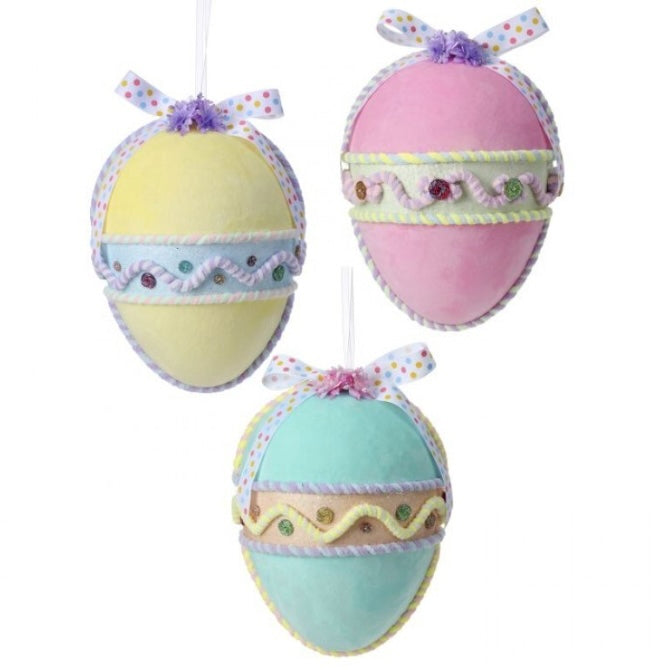 Hanging Confection Easter Egg – Velvet Pastel Foam Ornament 10″ Spring Decor