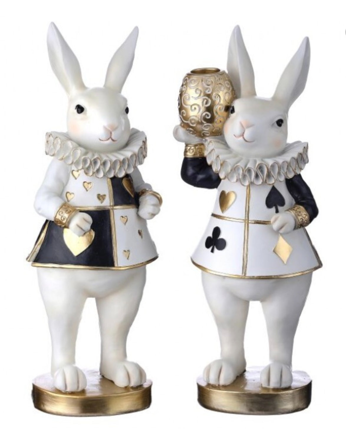 Royal Bunny Set of 2 – 11″ Black & White Resin Figurines with Gold Accents