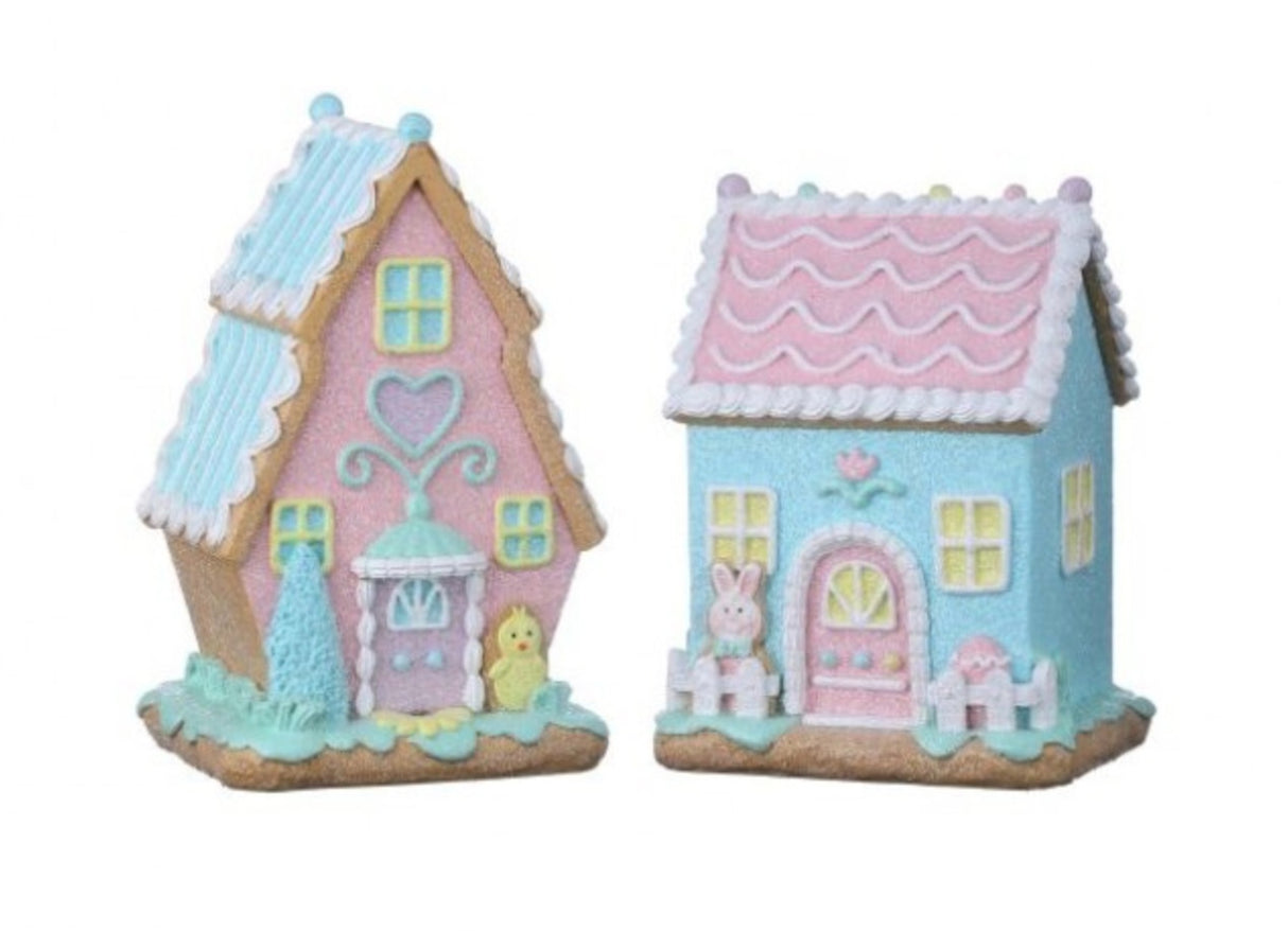Sugared Easter House Figurine – Resin Spring Accent