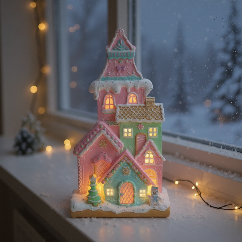 Christmas Pastel Gingerbread Townhomes with Lights