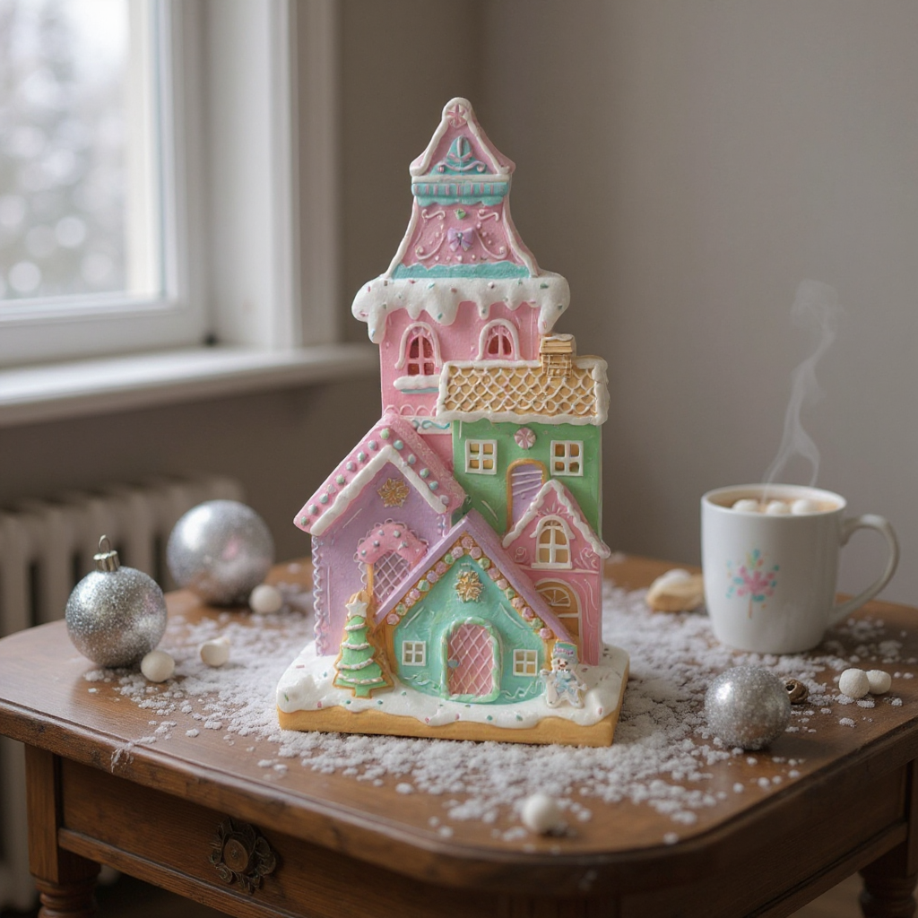 Christmas Pastel Gingerbread Townhomes with Lights