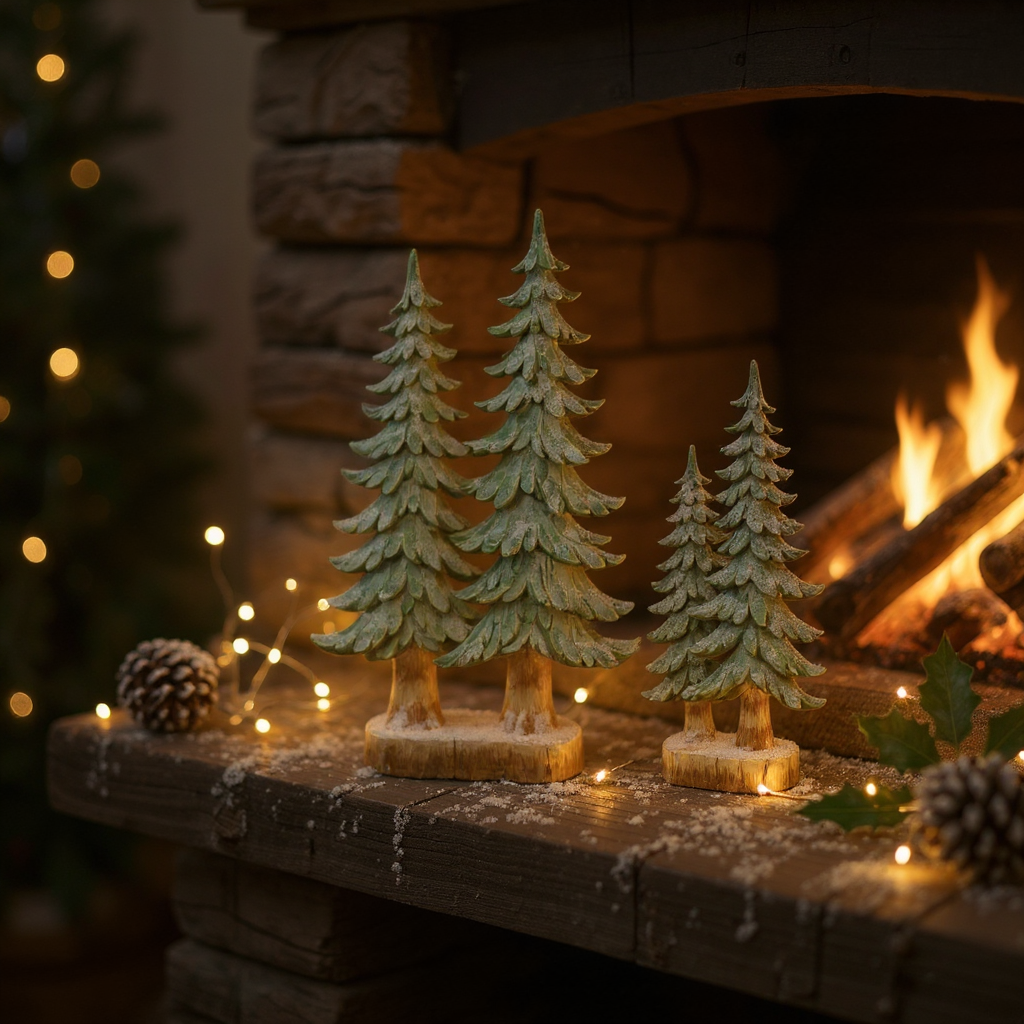 Woodland Evergreen Tree Trio – Mantle & Tabletop Decor