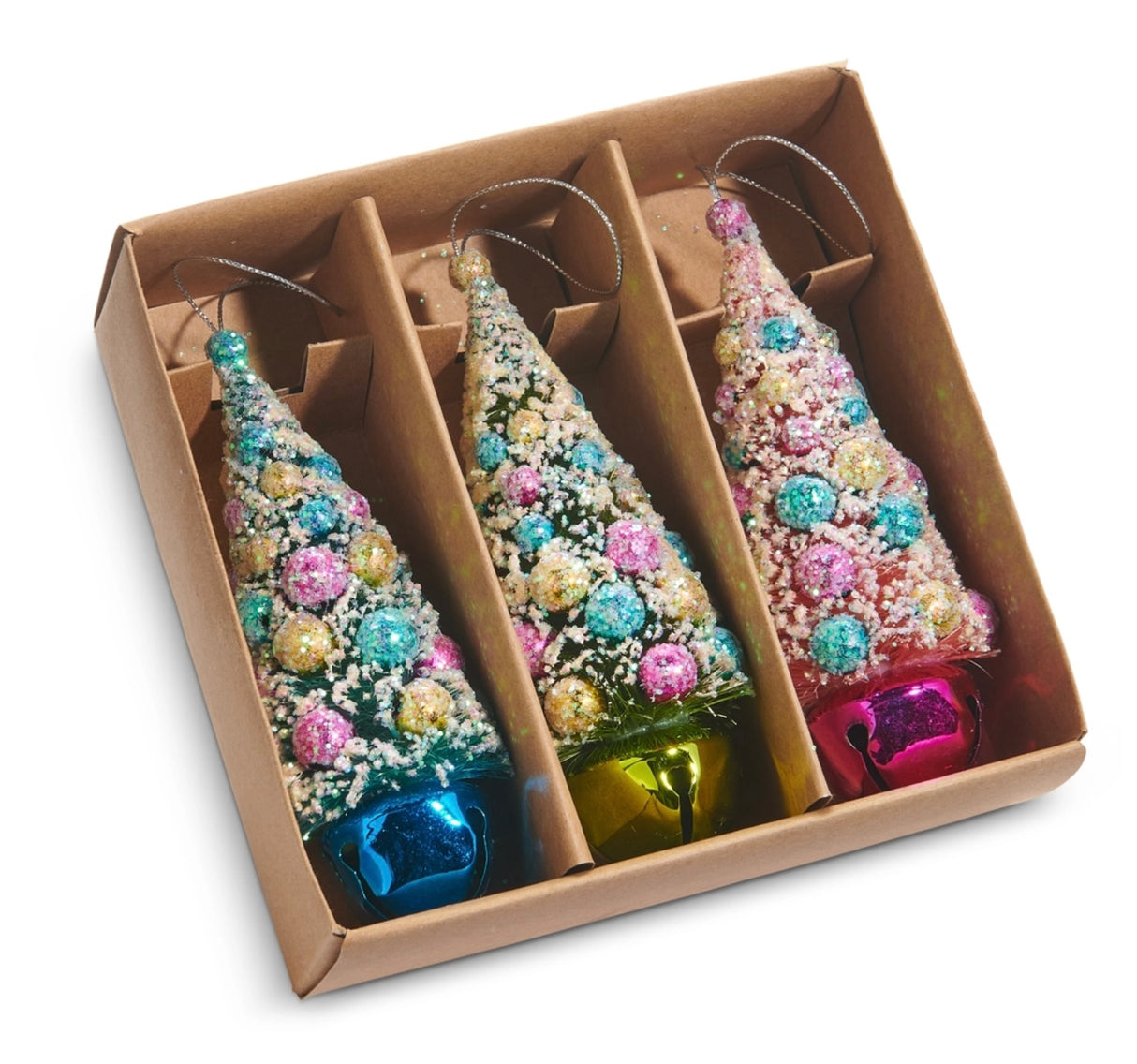 Pastel Bottle Brush Tree Ornaments – Boxed Set of 3