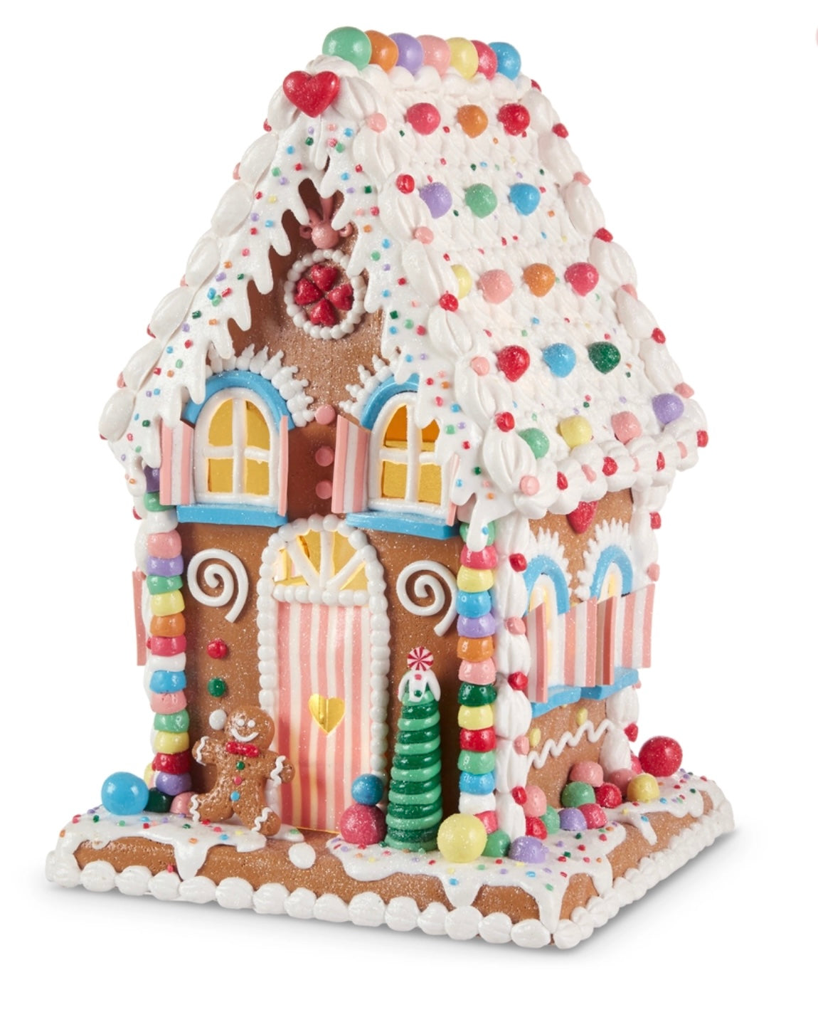 14" Lighted Gingerbread House – Multicolor Christmas Candy Cottage with Timer