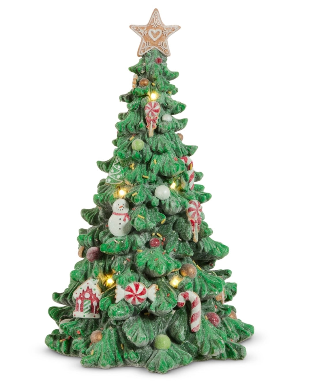 16" Lighted Gingerbread House Cookie Tree – Multicolor Christmas Decoration with Candy Accents & Timer