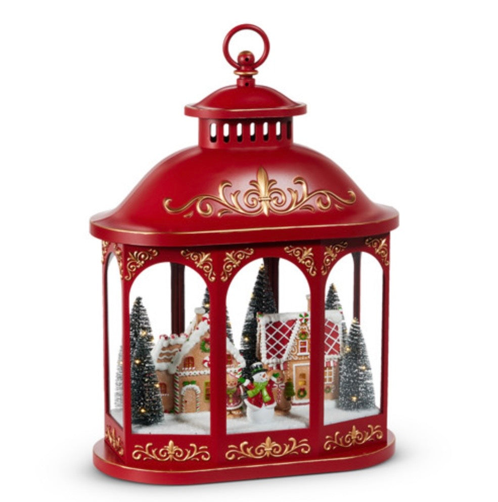 17.25" Lighted Gingerbread Village Lantern – Christmas Décor with Timer