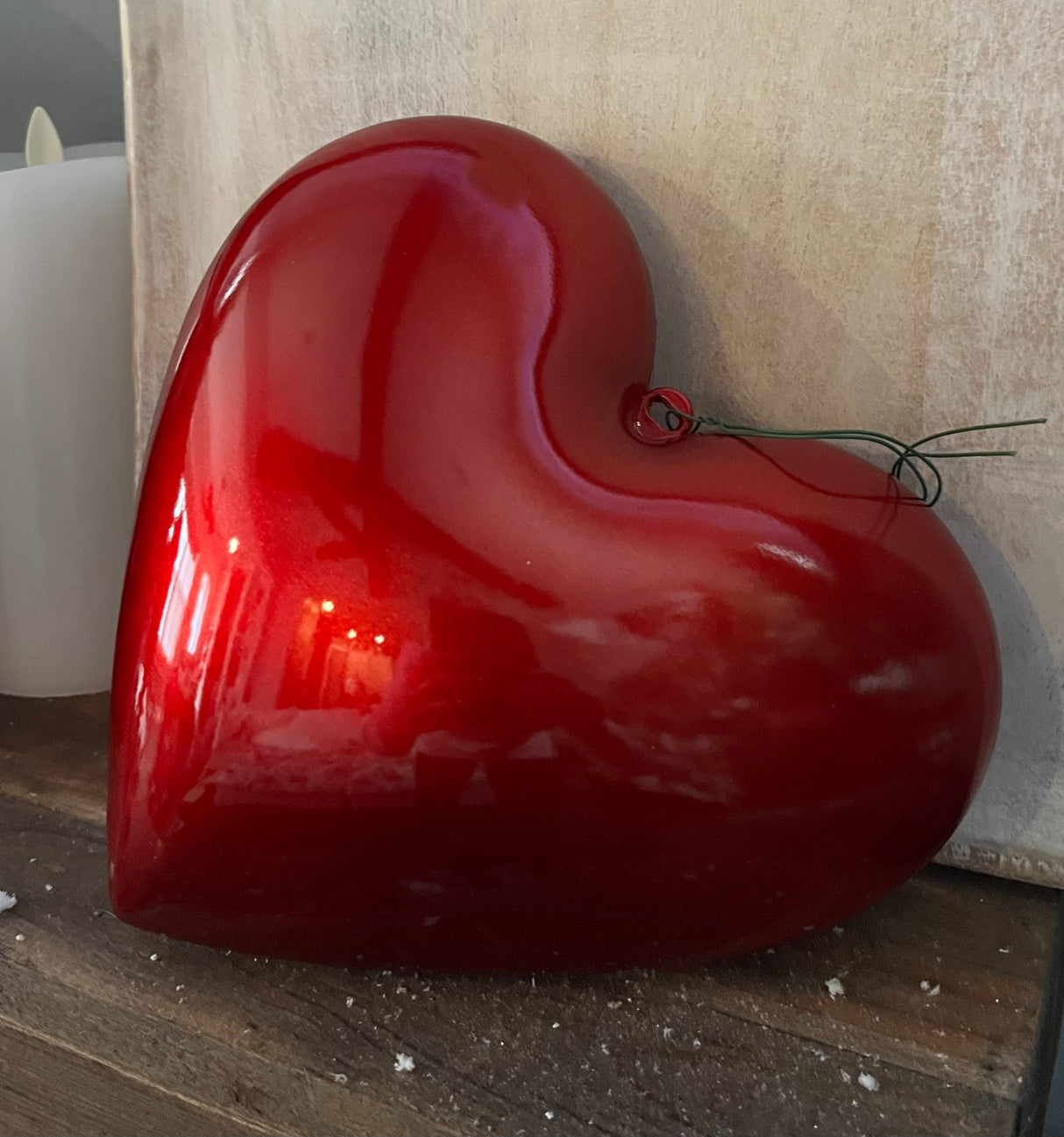 “Candy Apple Puffed Heart” – 8″ Glossy Red Ornament by Farrisilk