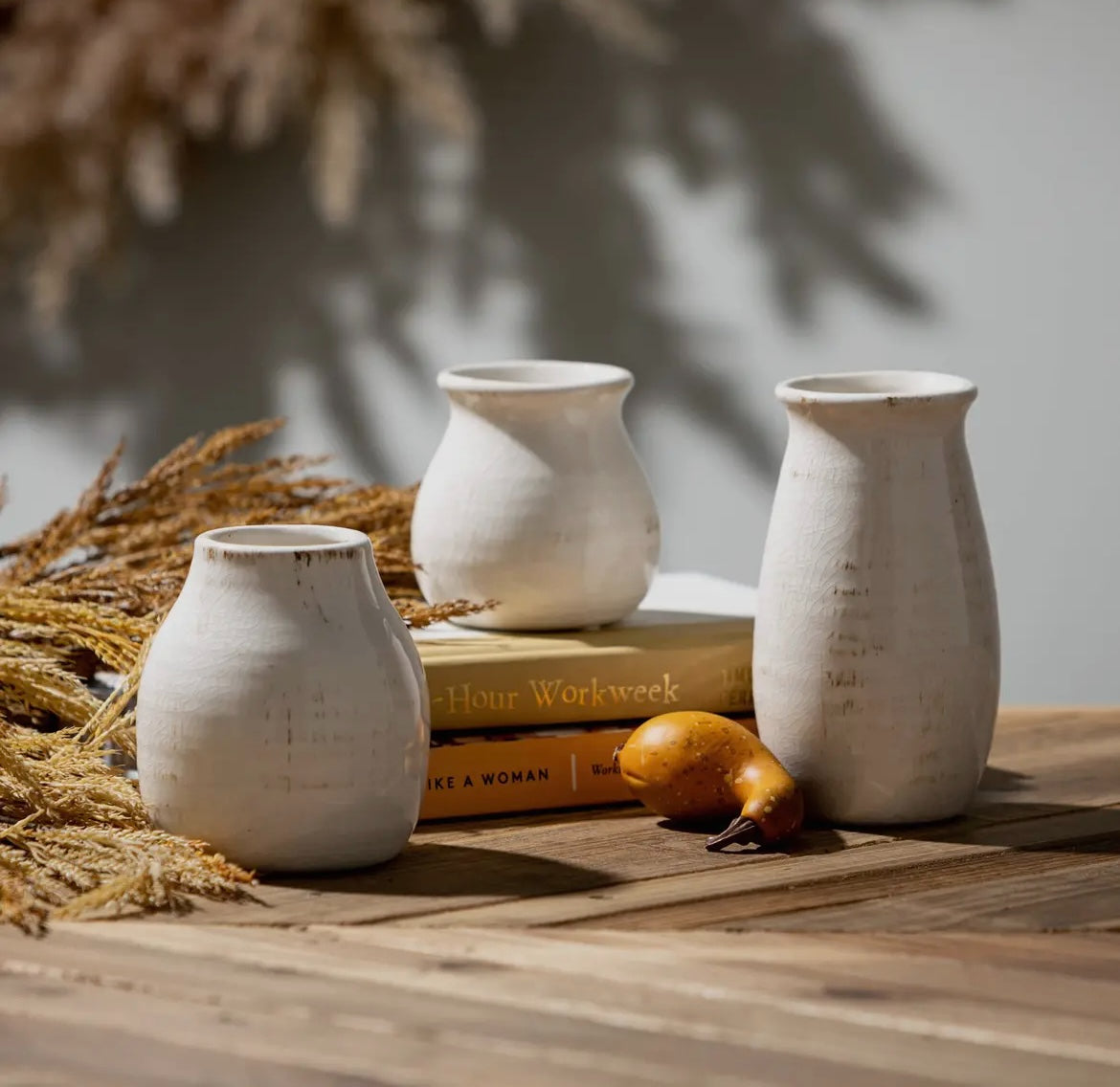 Petite Ceramic Vase Set – Off-White Trio