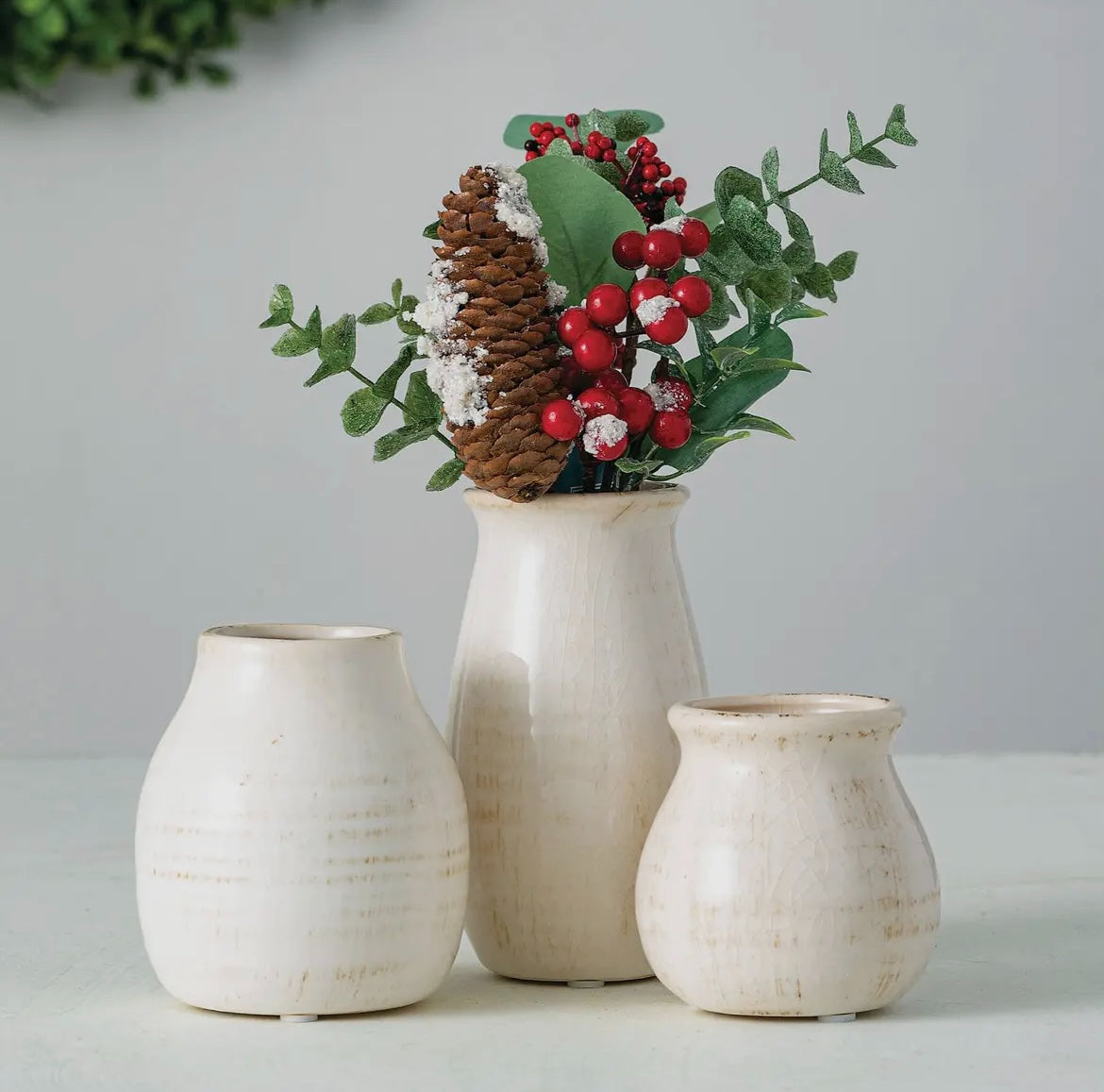 Petite Ceramic Vase Set – Off-White Trio