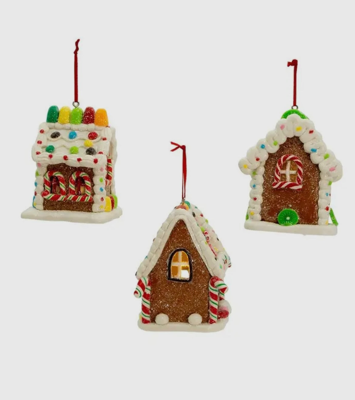 Mini Lighted Gingerbread Candy House Ornament – 3.75" LED Claydough Christmas Décor by Kurt Adler (Assorted Styles)