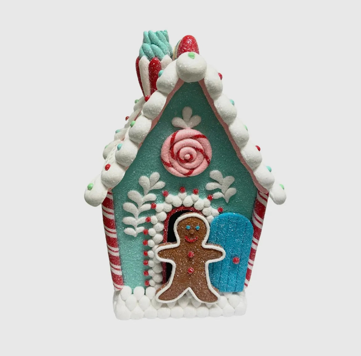 Pastel Candy Gingerbread House – Mint Green with LED Light 10″ x 6″ Holiday Decor