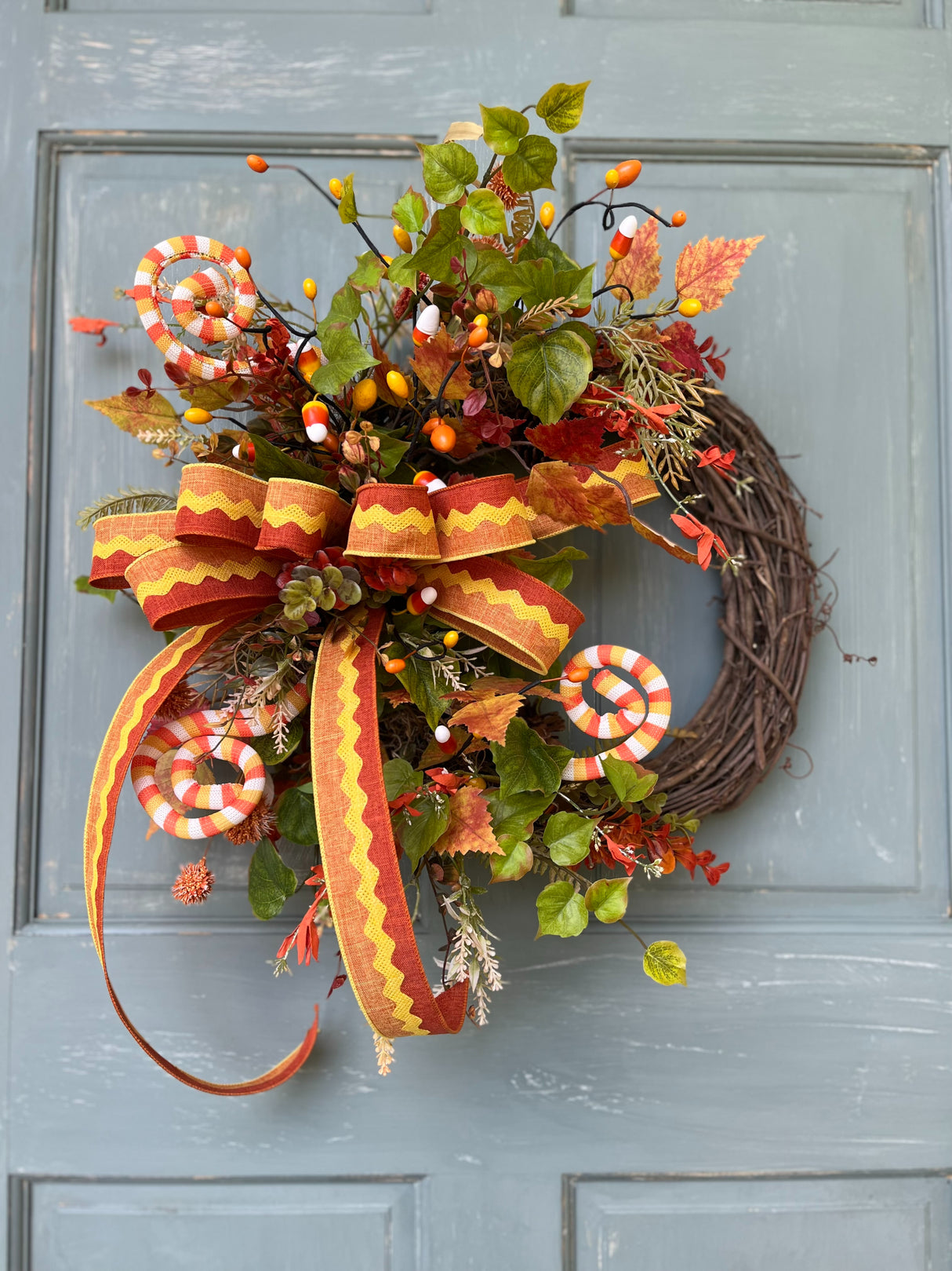 Candy Corn Themed Grapevine Wreath
