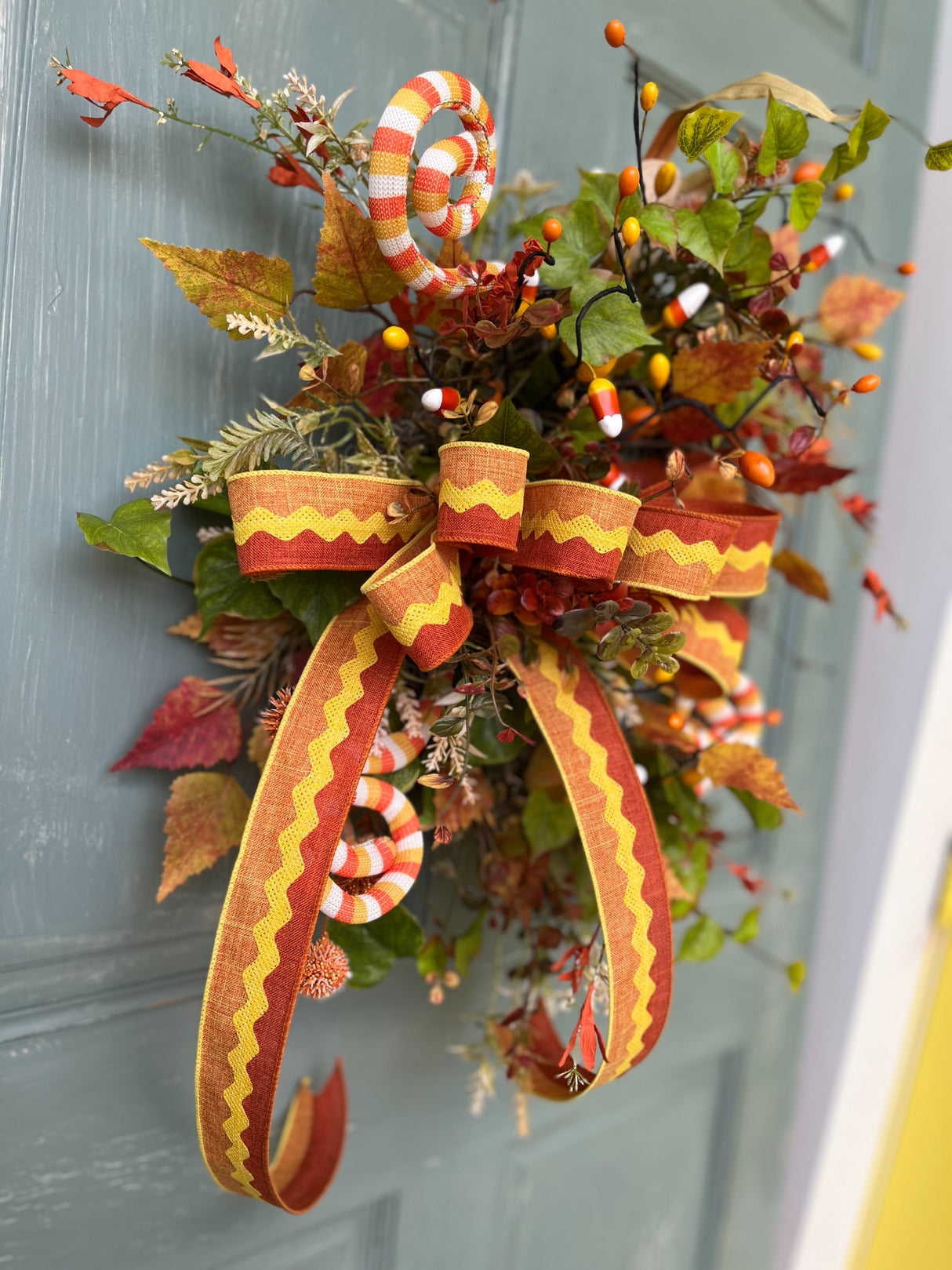 Candy Corn Themed Grapevine Wreath