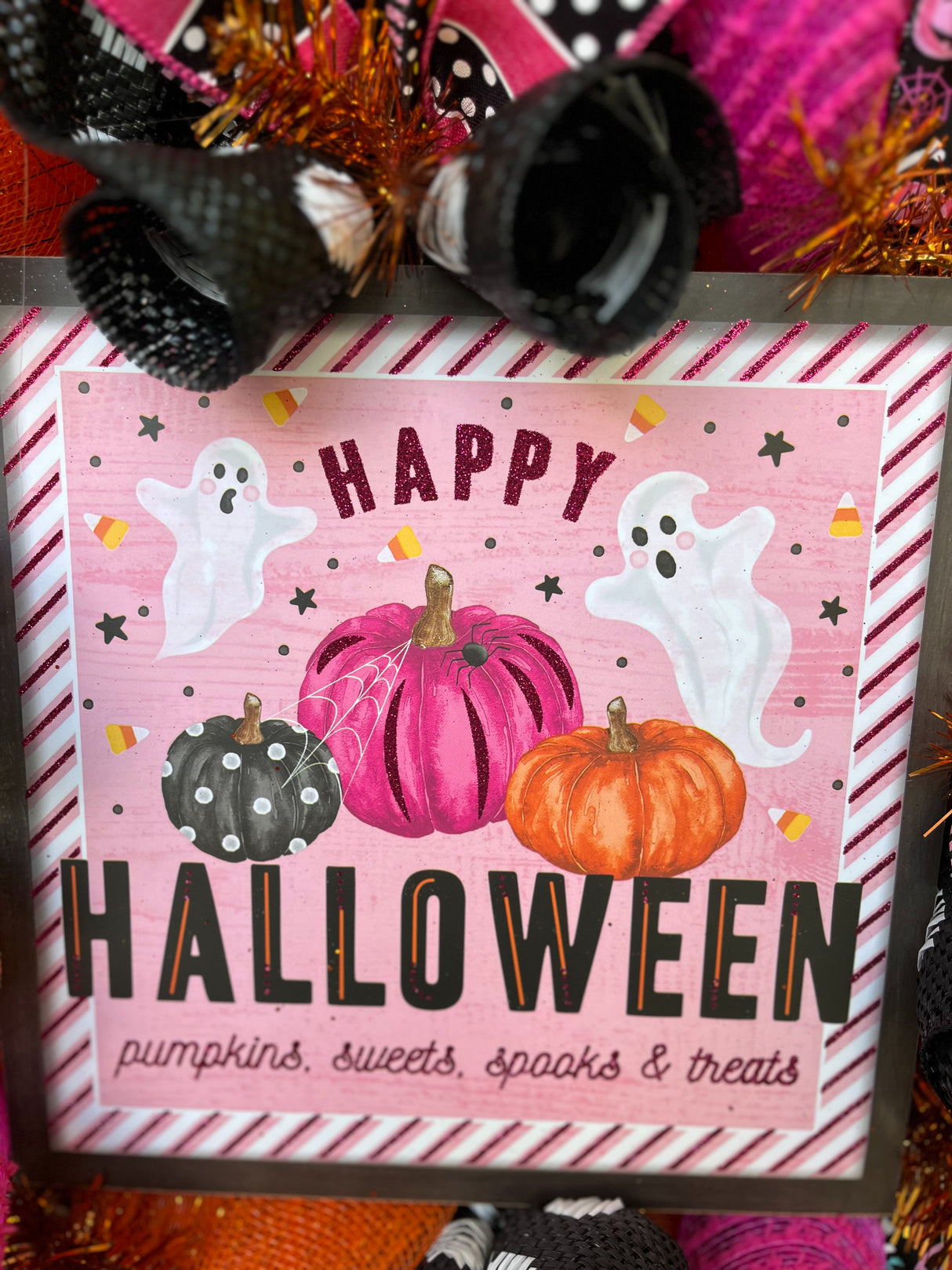 Pink and Black Happy Halloween Wreath