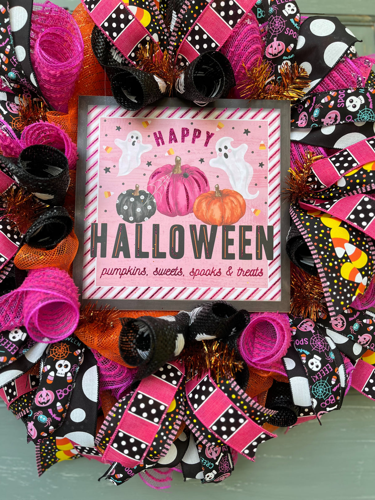 Pink and Black Happy Halloween Wreath