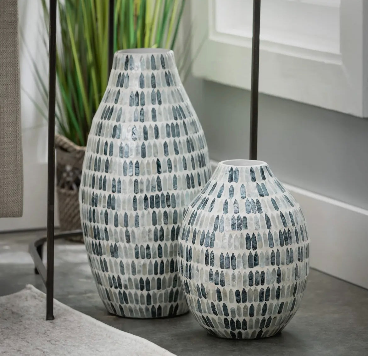 Blue Bamboo Capiz Urn Vase