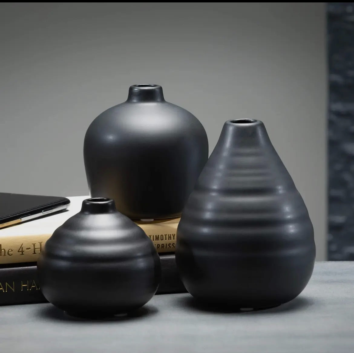 Ebony Compact Vase Trio