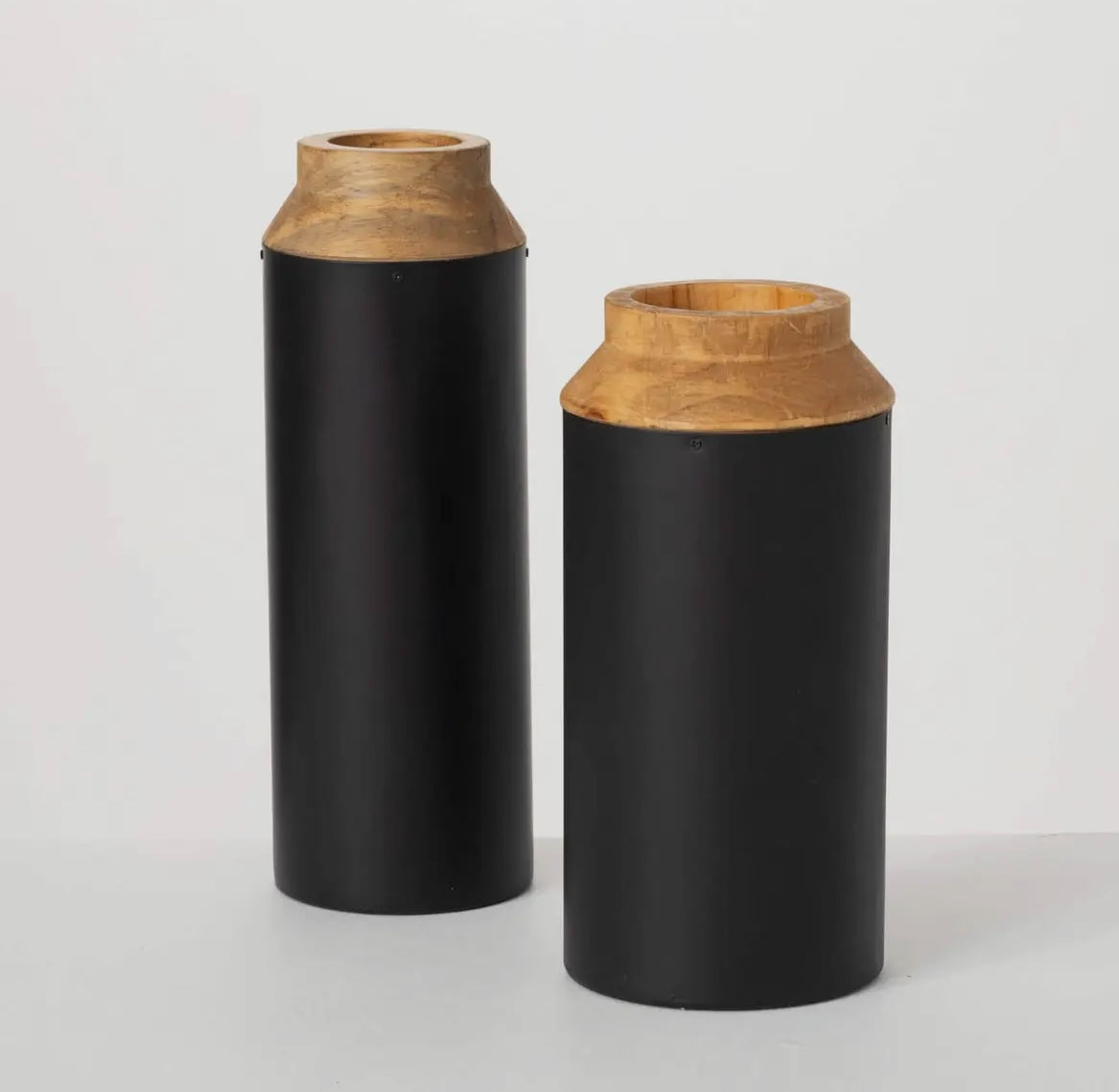 Wood & Black Vase Set