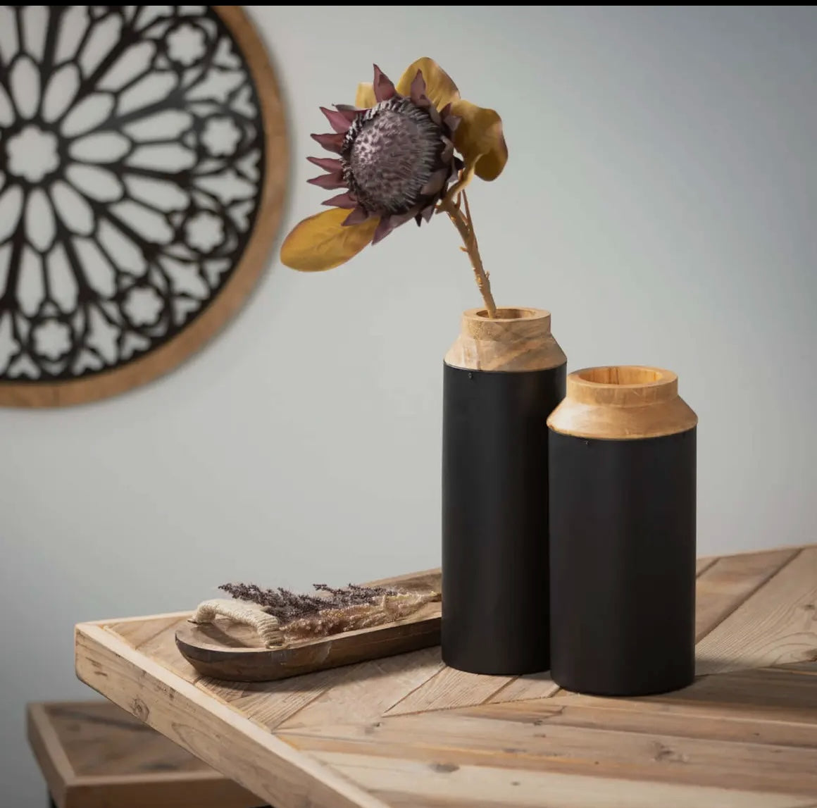 Wood & Black Vase Set