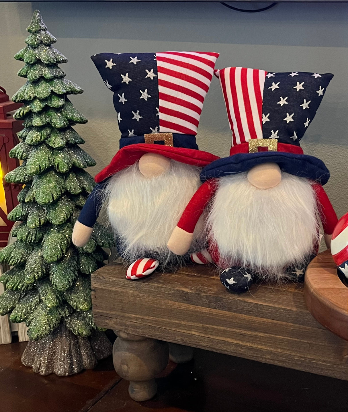 Patriotic Plush Gnome – Striped Shoes or Star Shoes | Americana Table Sitter