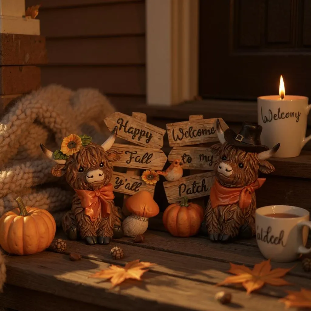 Harvest Highland Cow – Signpost Fall Figurine