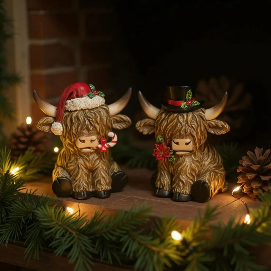 Festive Highland Cow Tabletop Set