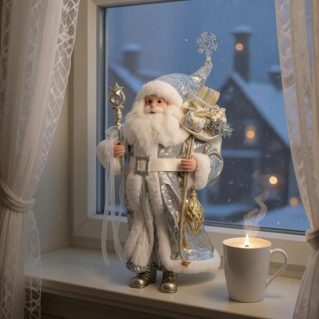 Winter Santa Figurine – 18″ Fabric & Resin Holiday Accent