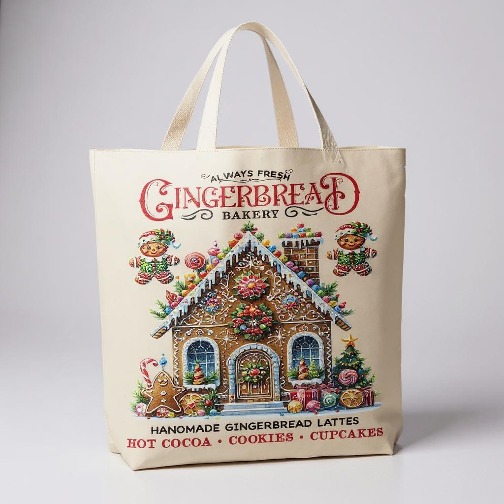 Christmas Gingerbread Bakery House Canvas Tote Bag