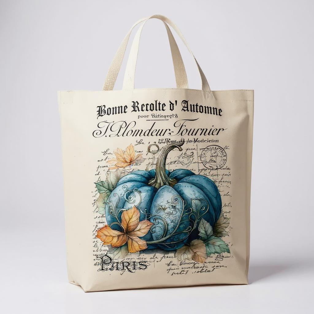 Fall/Autumn French Blue Pumpkin Canvas Tote Bag