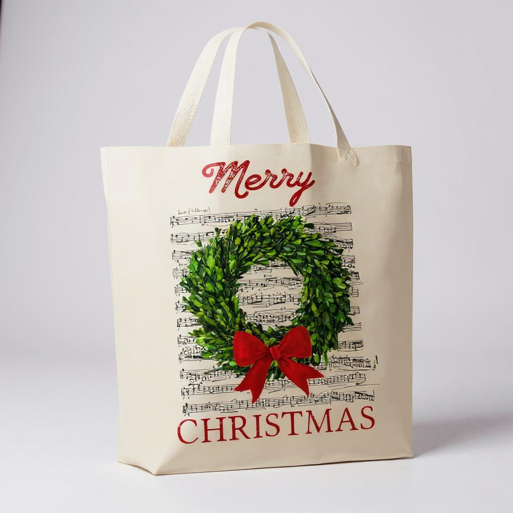 Merry Christmas Boxwood Wreath Canvas Tote Bag