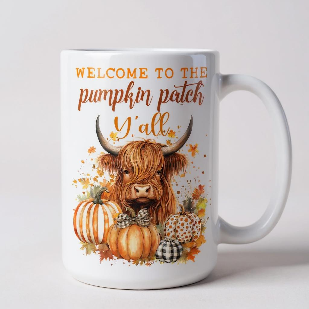 Highland Cow Pumpkin Patch Mug