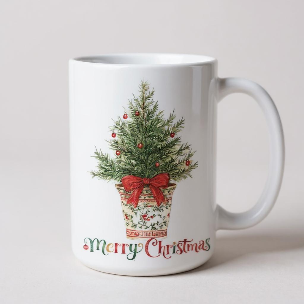 Christmas Watercolor Toile Tree Coffee Mug