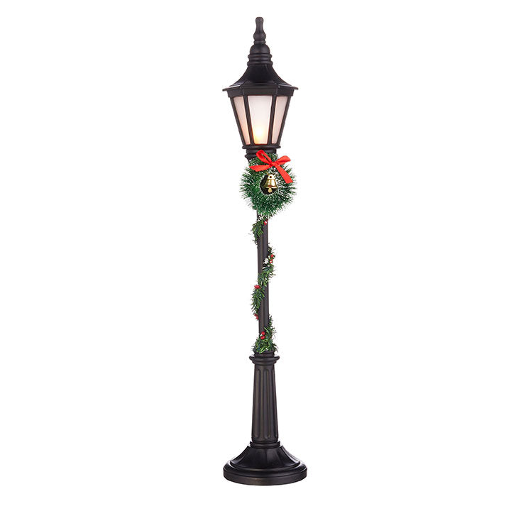 Lighted Black Lamp Post with Greenery – 23.75" Holiday Accent