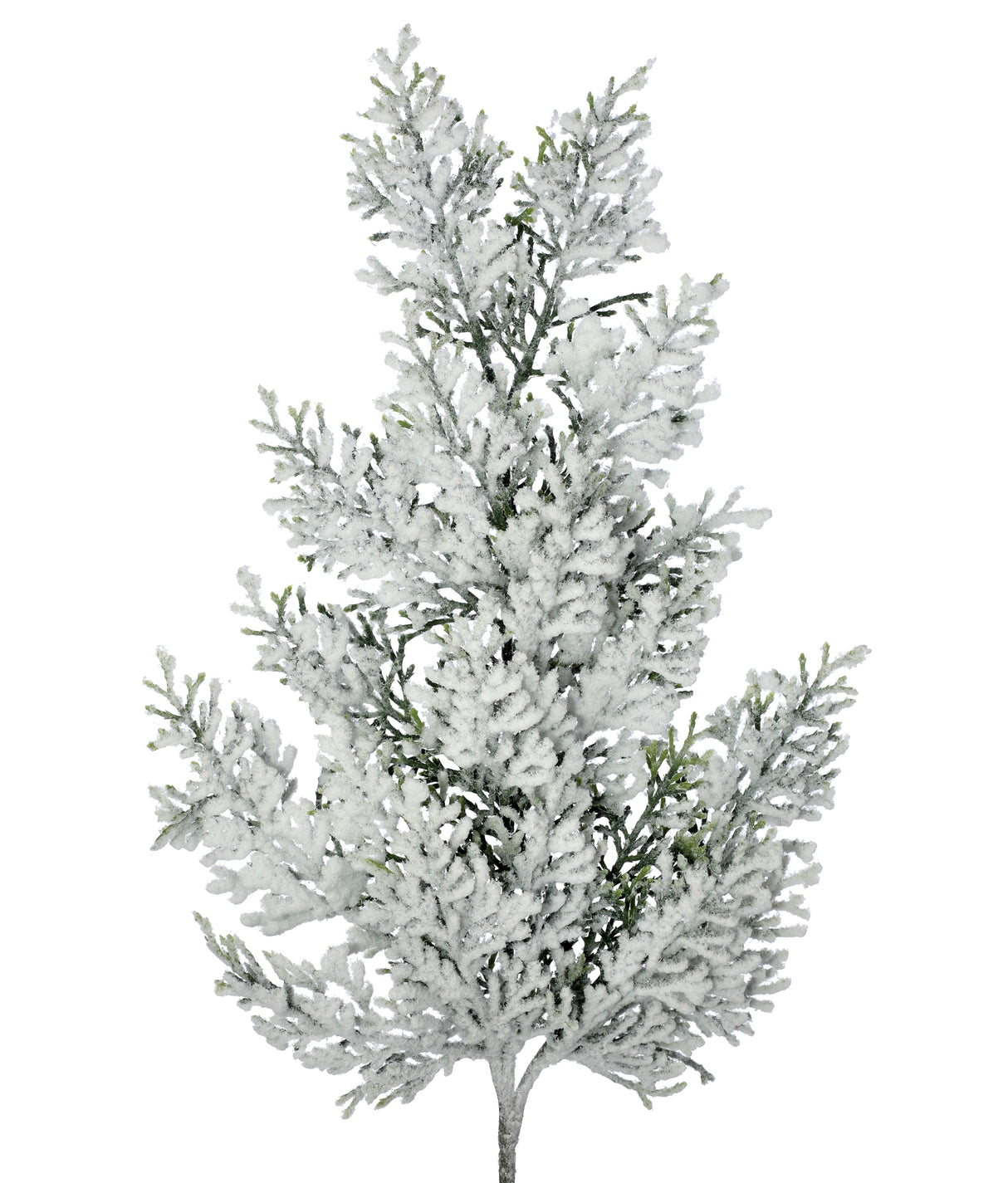 Heavily Flocked Cedar Spray – 20″ Faux Snowy Greenery Stem