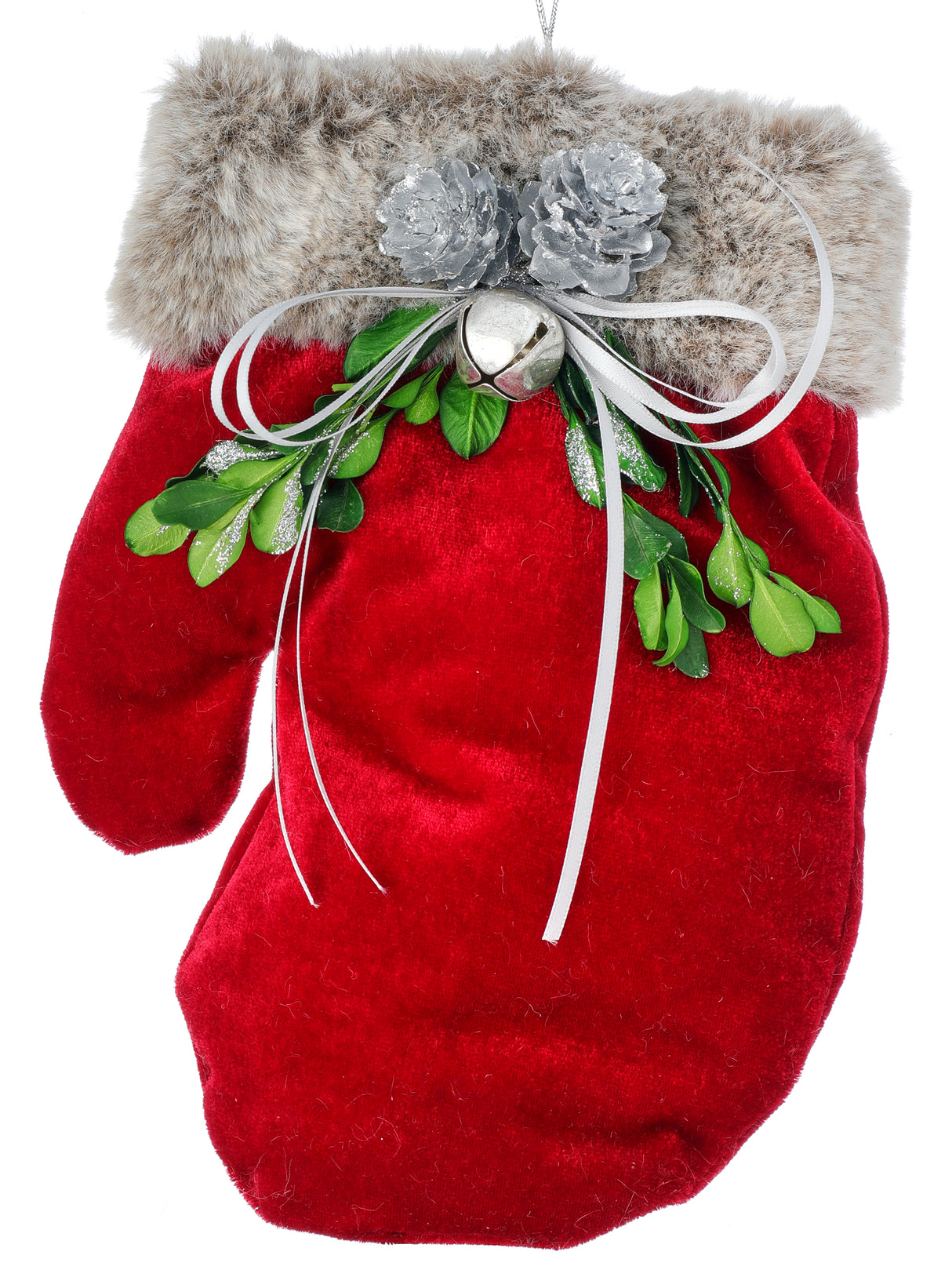 Red Velvet Fur Mitten Ornaments – 7.5"