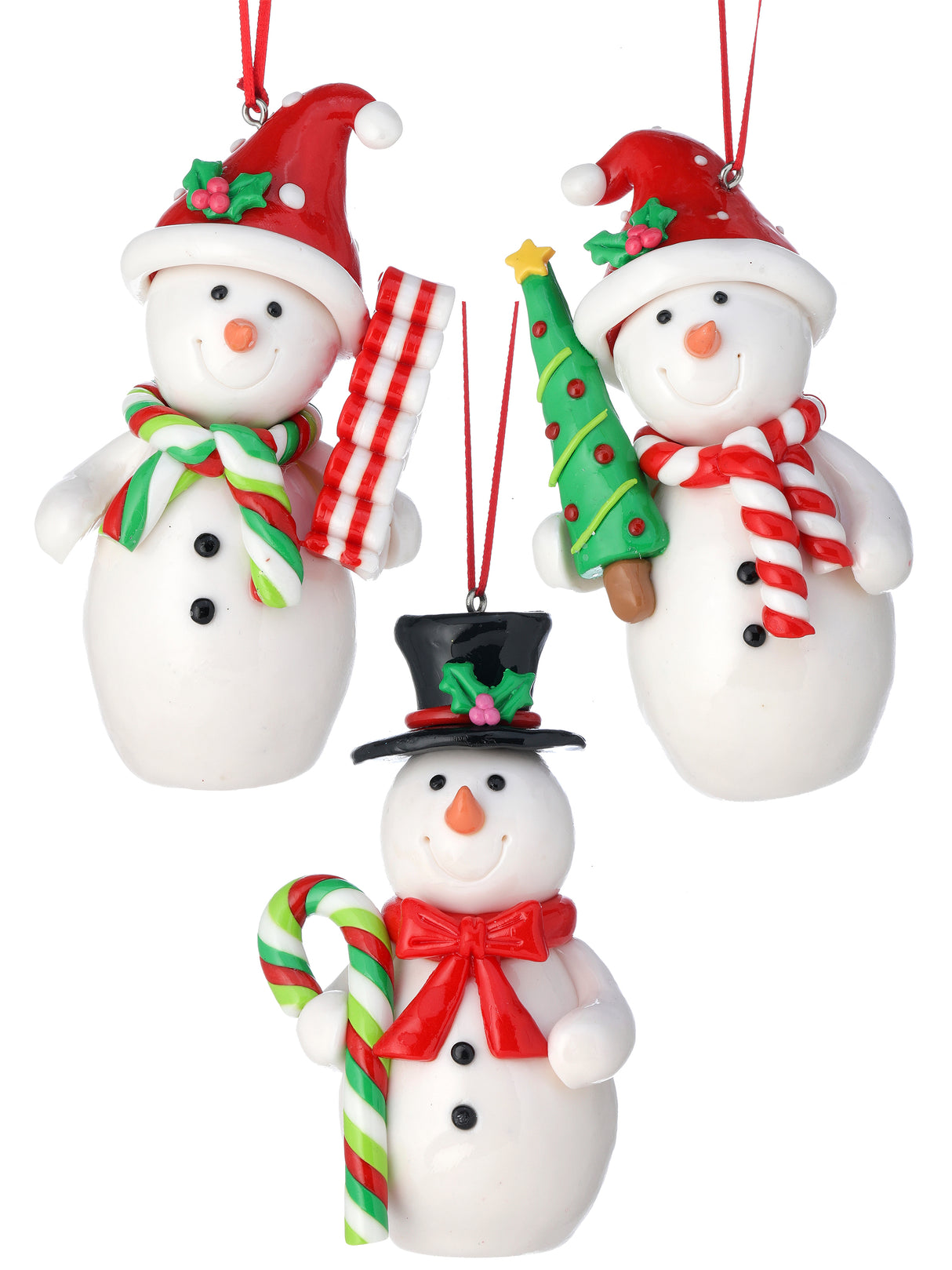 Snowman Ornament – Ribbon Candy, Candy Cane, or Tree