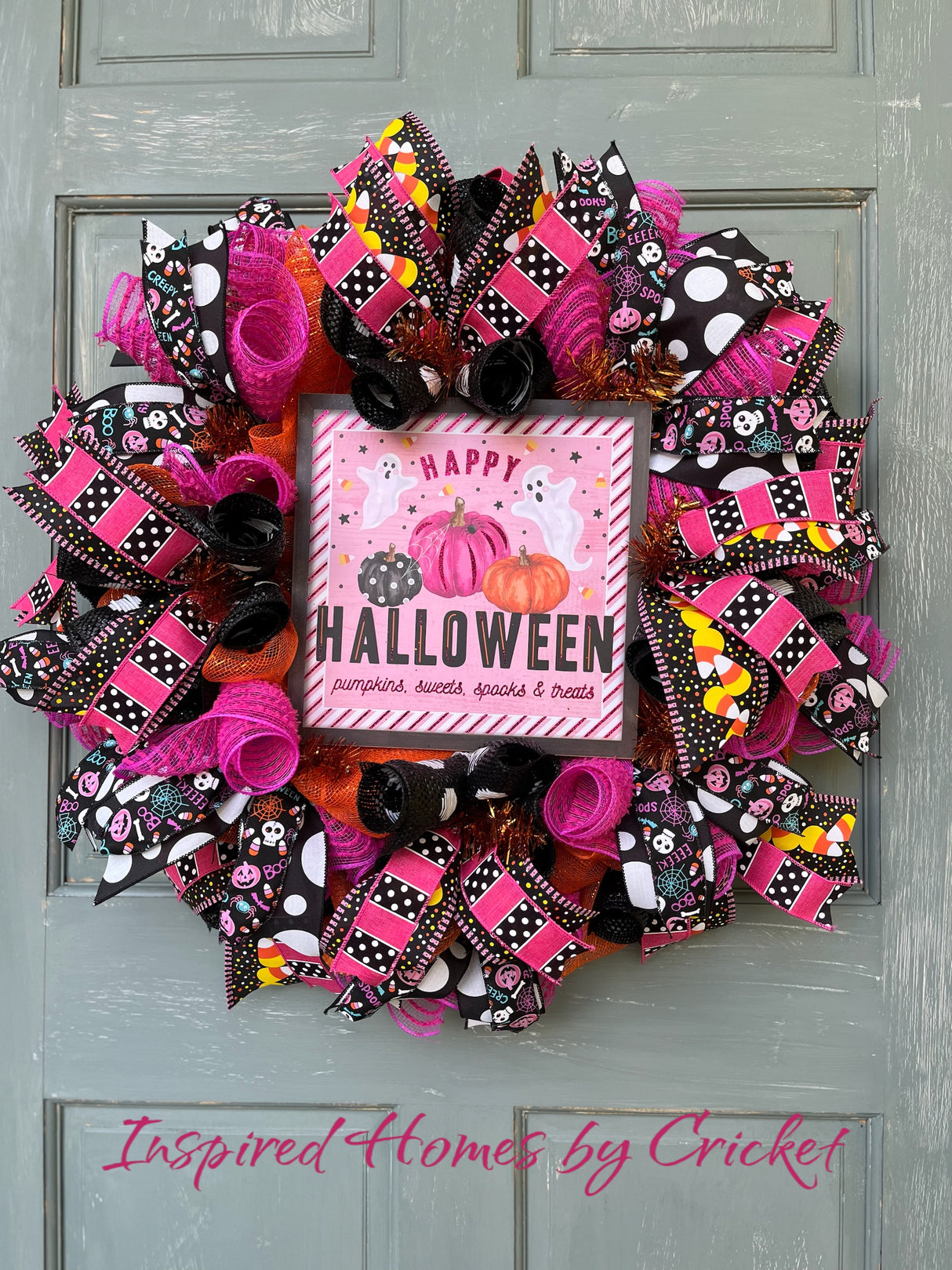 Pink and Black Happy Halloween Wreath