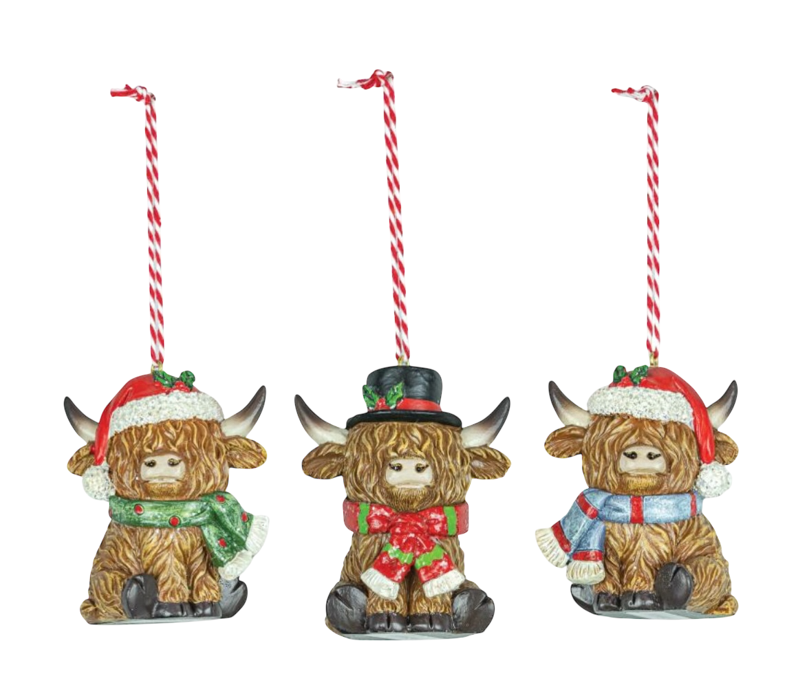 Highland Cow Ornaments – Choice of Hamish, Nollaig, or Clementine