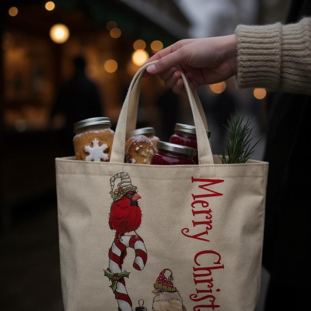 Christmas Cardinal Canvas Tote Bag