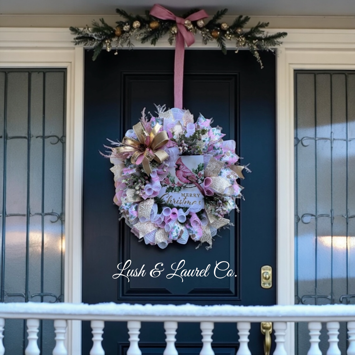 Pink Noel Cardinal Wreath – Merry Christmas Mesh Wreath with Vintage Charm